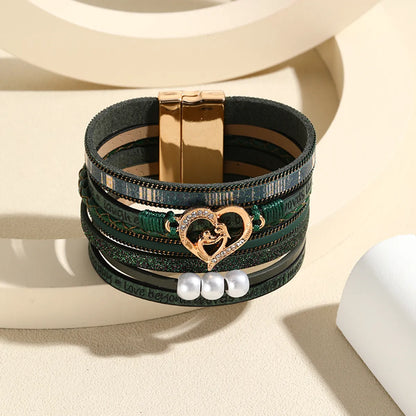 Simple Style Heart Shape Pu Leather Layered Women'S Bangle