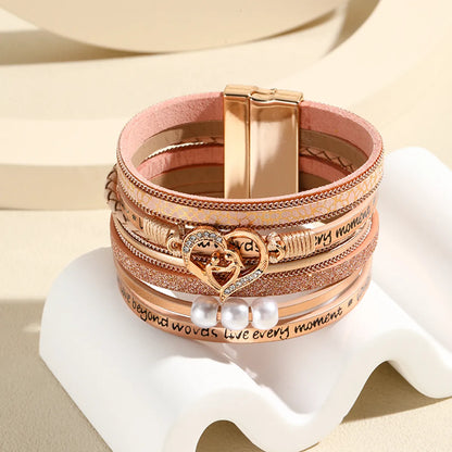 Simple Style Heart Shape Pu Leather Layered Women'S Bangle