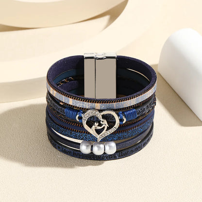 Simple Style Heart Shape Pu Leather Layered Women'S Bangle