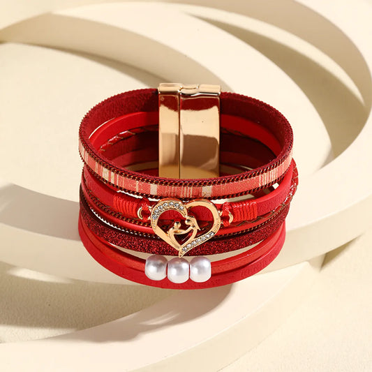 Simple Style Heart Shape Pu Leather Layered Women'S Bangle