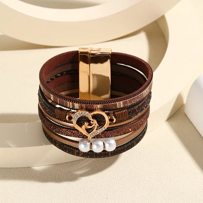 Simple Style Heart Shape Pu Leather Layered Women'S Bangle