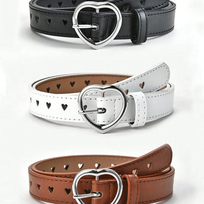 Simple Style Heart Shape Pu Leather Synthetic Resin Buckle Women'S Leather Belts