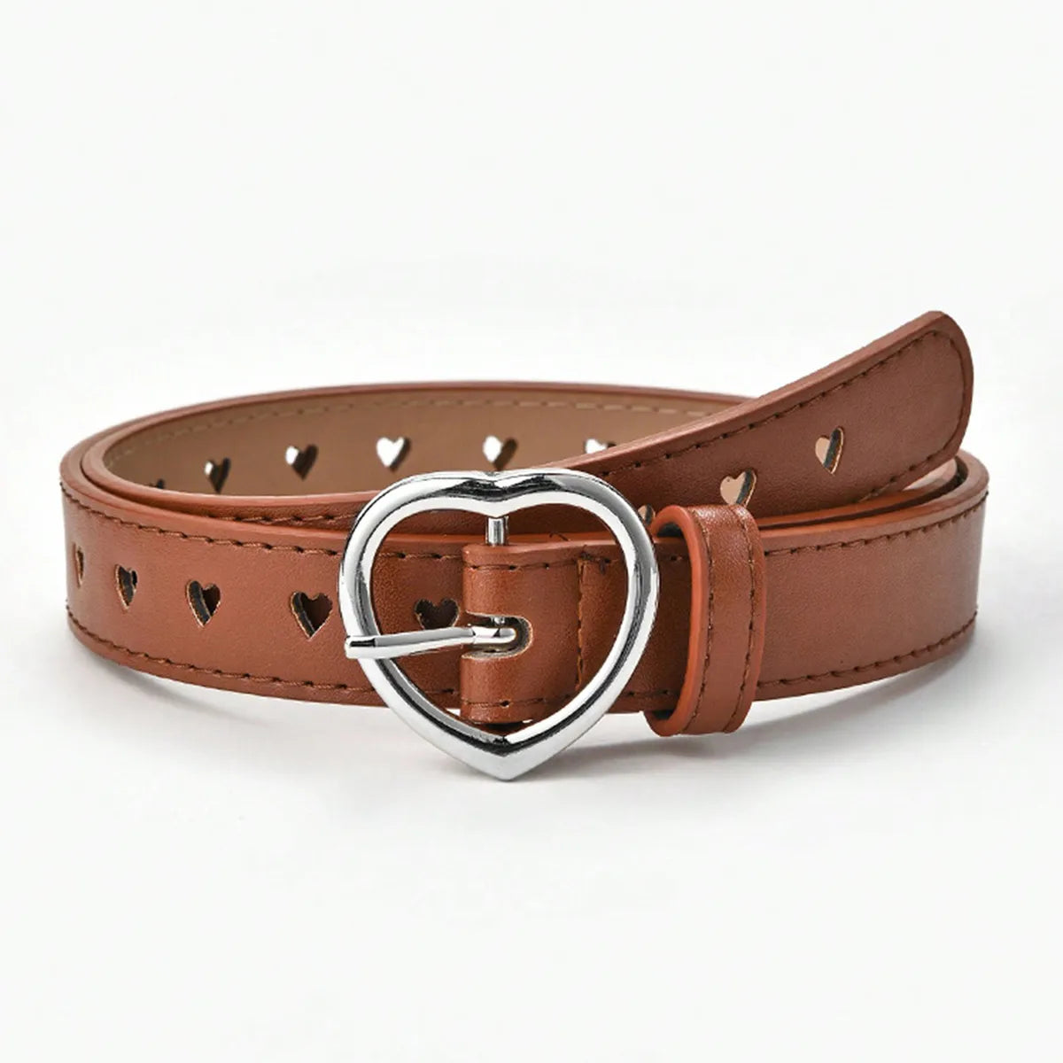 Simple Style Heart Shape Pu Leather Synthetic Resin Buckle Women'S Leather Belts