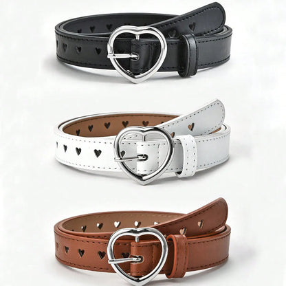 Simple Style Heart Shape Pu Leather Synthetic Resin Buckle Women'S Leather Belts