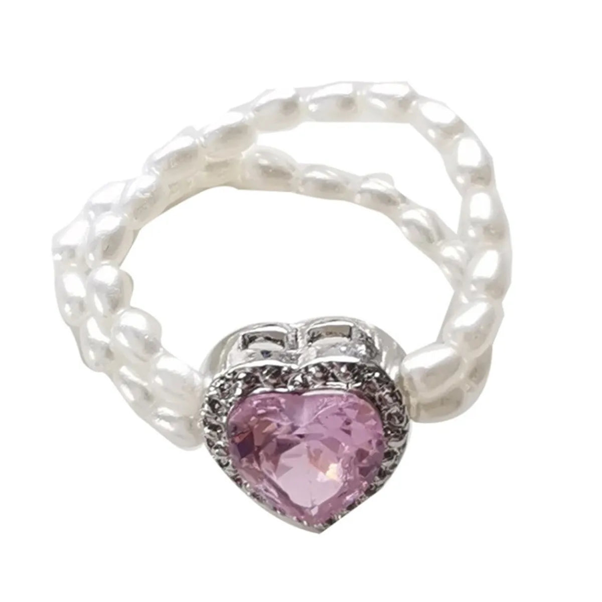 Simple Style Heart Shape Rhinestones Artificial Pearl Wholesale Rings