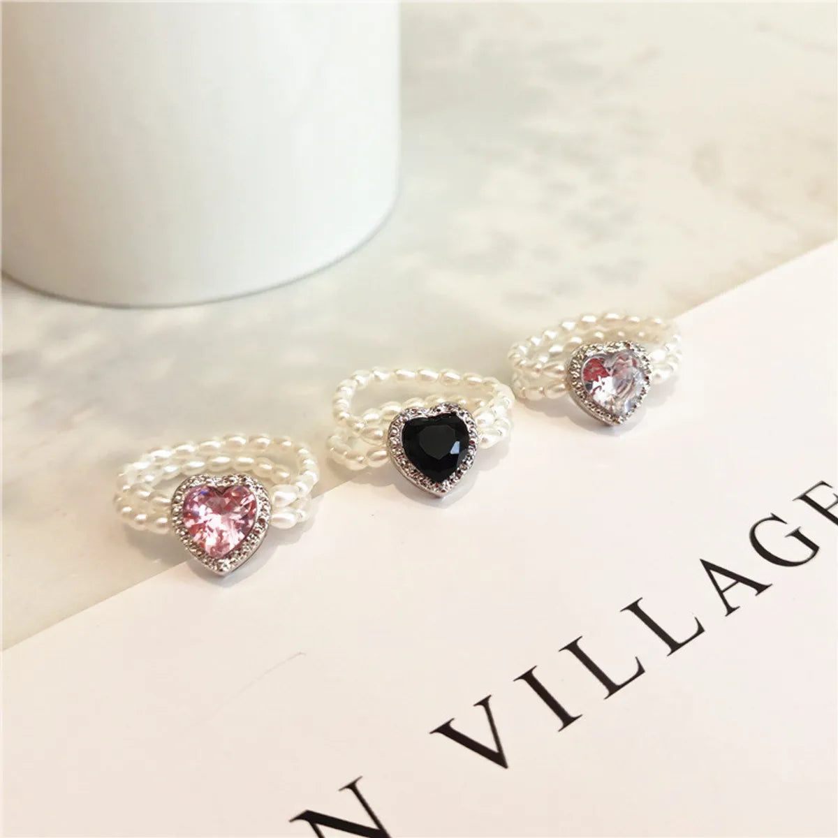 Simple Style Heart Shape Rhinestones Artificial Pearl Wholesale Rings