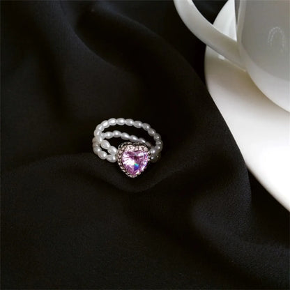 Simple Style Heart Shape Rhinestones Artificial Pearl Wholesale Rings