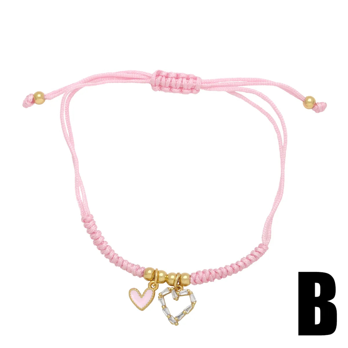 Simple Style Heart Shape Rope Copper Beaded Plating Inlay Zircon 18k Gold Plated Women'S Bracelets