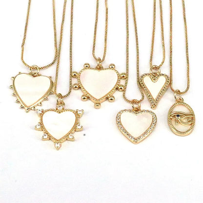 Simple Style Heart Shape Shell Plating Inlay Zircon Gold Plated Women'S Pendant Necklace