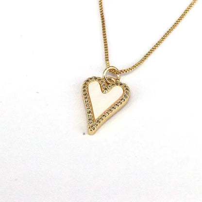 Simple Style Heart Shape Shell Plating Inlay Zircon Gold Plated Women'S Pendant Necklace