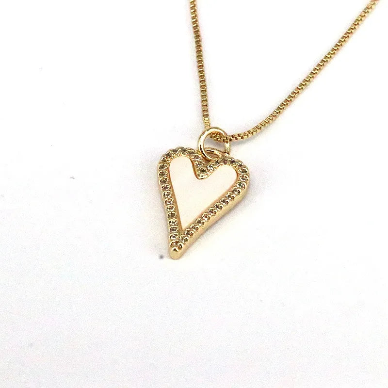 Simple Style Heart Shape Shell Plating Inlay Zircon Gold Plated Women'S Pendant Necklace