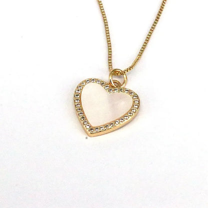 Simple Style Heart Shape Shell Plating Inlay Zircon Gold Plated Women'S Pendant Necklace