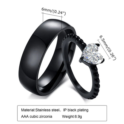 Simple Style Heart Shape Solid Color Titanium Steel Inlaid Zircon Rings