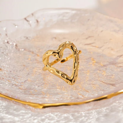 Simple Style Heart Shape Stainless Steel 18k Gold Plated Open Ring In Bulk