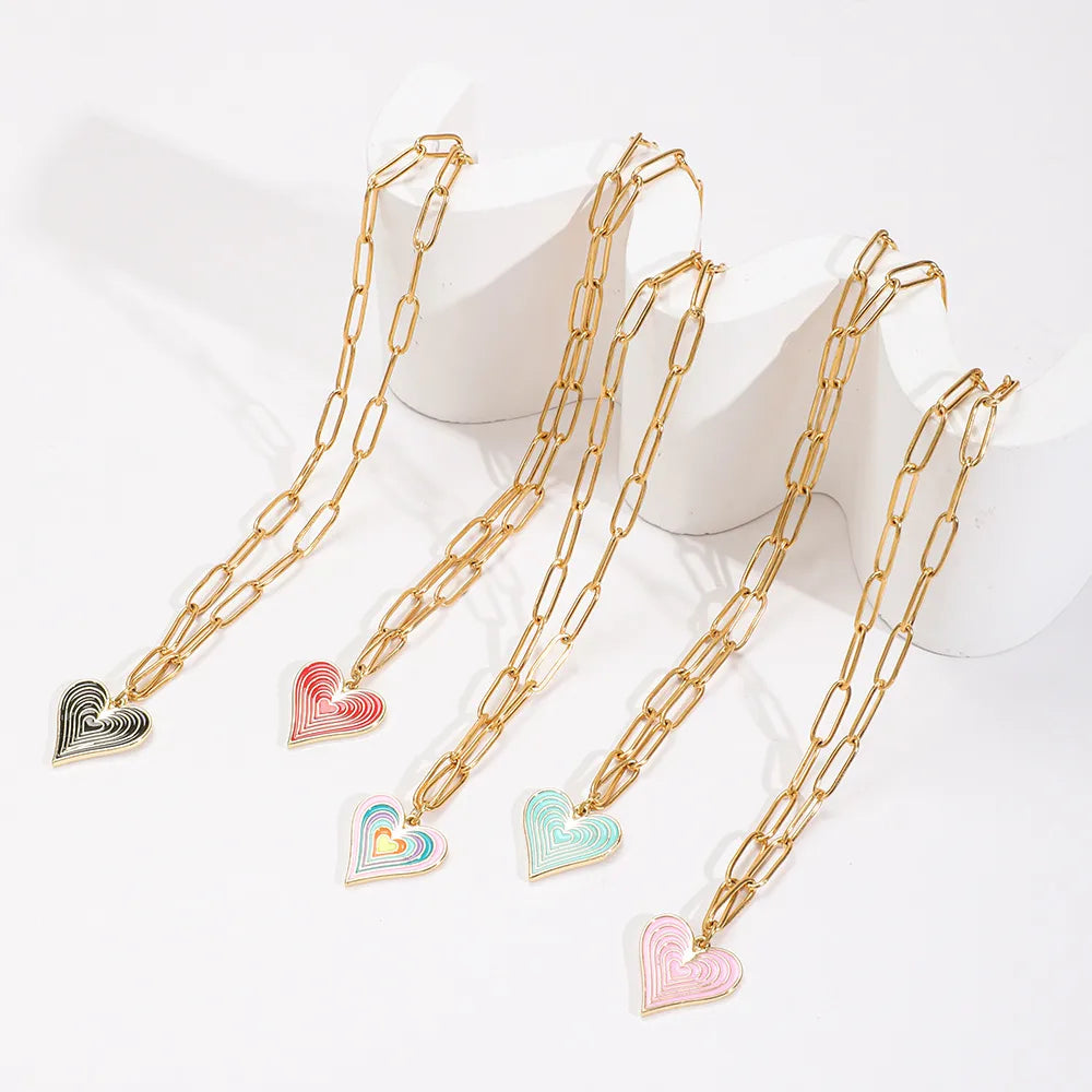 Simple Style Heart Shape Stainless Steel Alloy Enamel Plating Women'S Pendant Necklace