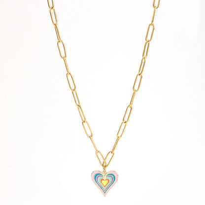 Simple Style Heart Shape Stainless Steel Alloy Enamel Plating Women'S Pendant Necklace