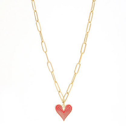 Simple Style Heart Shape Stainless Steel Alloy Enamel Plating Women'S Pendant Necklace