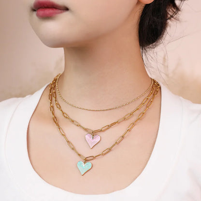 Simple Style Heart Shape Stainless Steel Alloy Enamel Plating Women'S Pendant Necklace