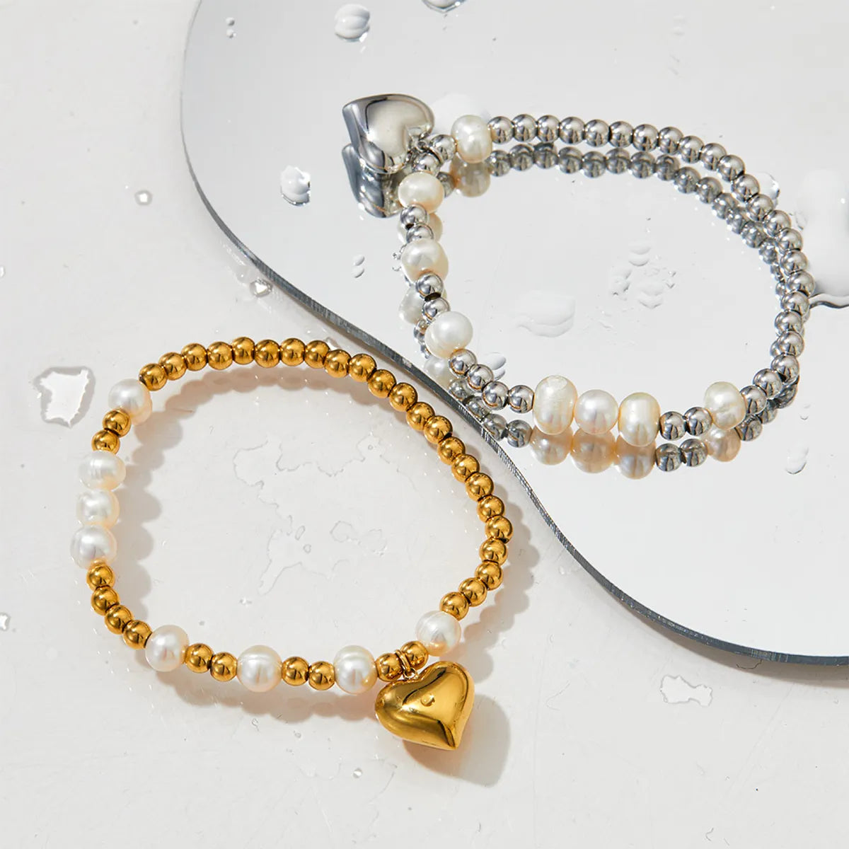 Simple Style Heart Shape 304 Stainless Steel 16K Gold Plated White Gold Plated Gold Plated Bracelets In Bulk