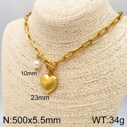 Wholesale Jewelry Simple Style Heart Shape Stainless Steel 18K Gold Plated Chain Bracelets Necklace