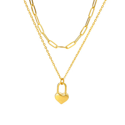 Simple Style Heart Shape Stainless Steel Chain 18k Gold Plated Double Layer Necklaces