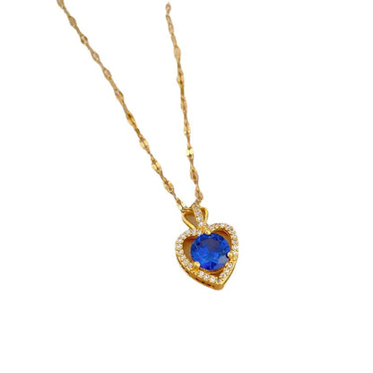 Simple Style Heart Shape Stainless Steel Copper Inlay Artificial Diamond Pendant Necklace