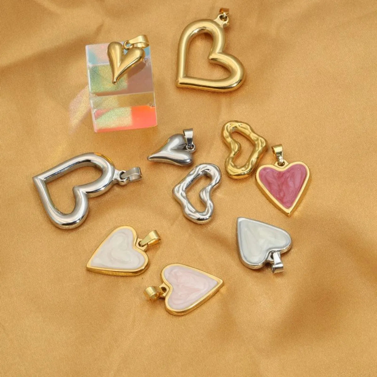 1 Piece Stainless Steel Enamel 18K Gold Plated Heart Shape