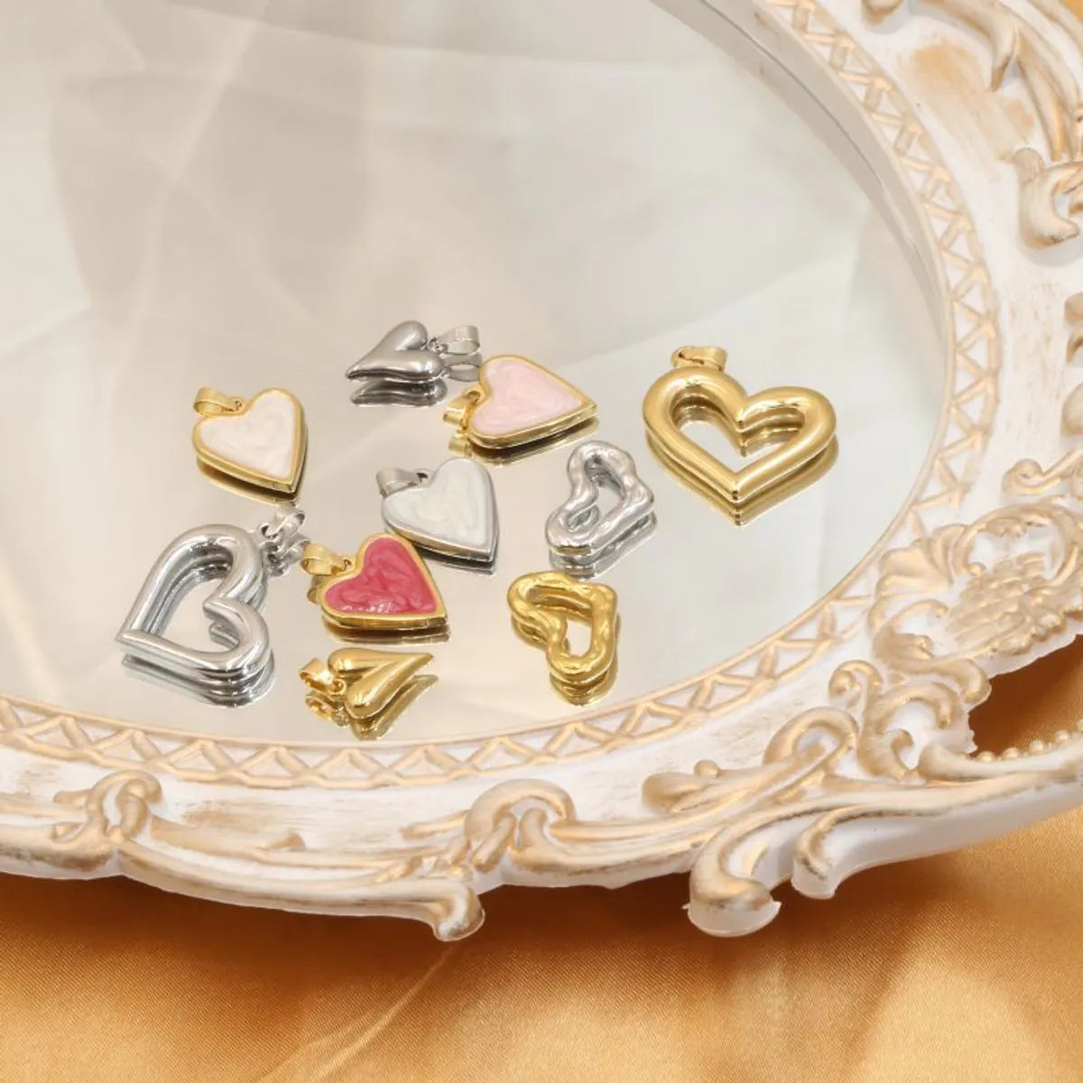 1 Piece Stainless Steel Enamel 18K Gold Plated Heart Shape