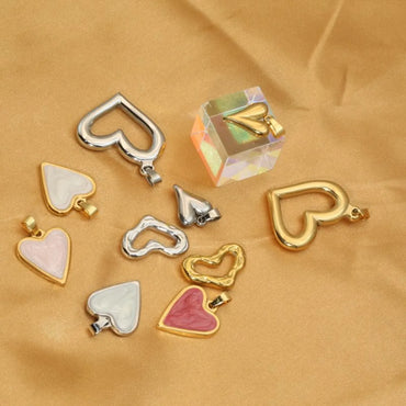 1 Piece Stainless Steel Enamel 18K Gold Plated Heart Shape