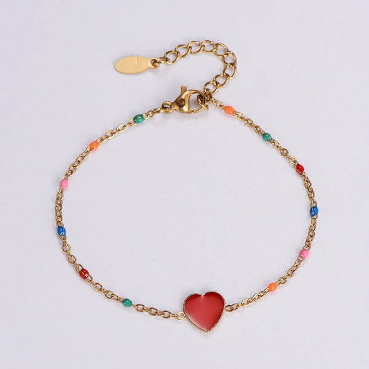 Simple Style Heart Shape Stainless Steel Epoxy Plating Women's Bracelets