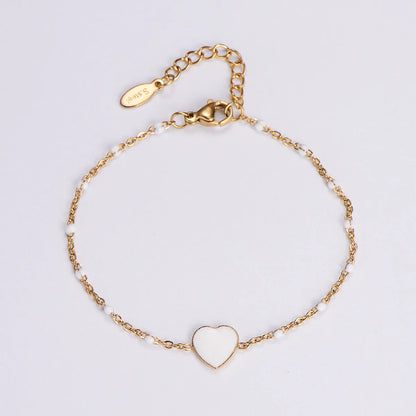 Simple Style Heart Shape Stainless Steel Epoxy Plating Women's Bracelets