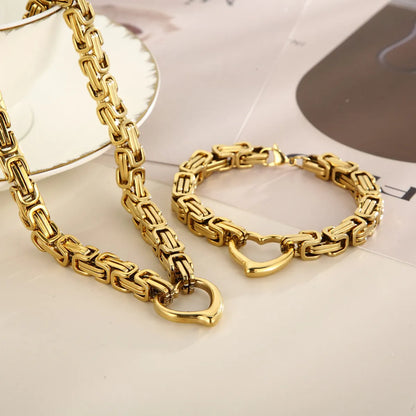 Simple Style Heart Shape Stainless Steel Hollow Out Bracelets Necklace