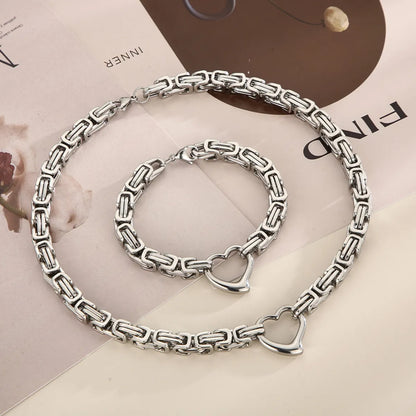 Simple Style Heart Shape Stainless Steel Hollow Out Bracelets Necklace