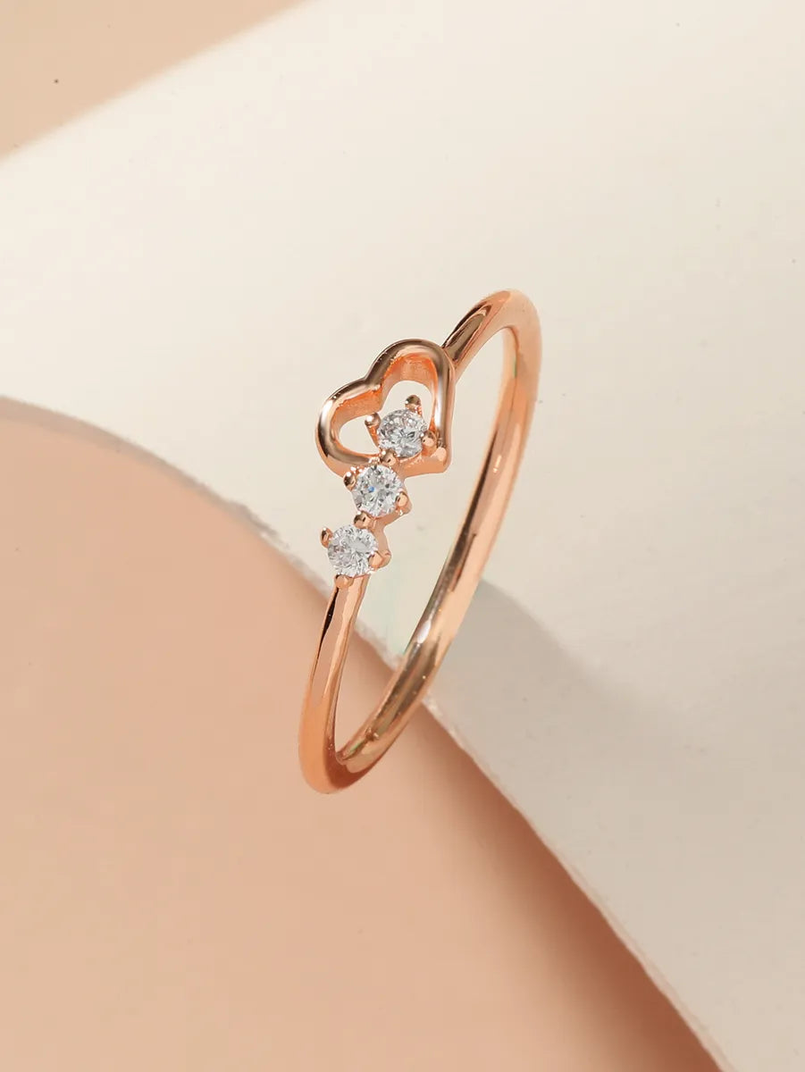 Zinc Alloy White Gold Plated Simple Style Hollow Out Inlay Heart Shape Glass Rings