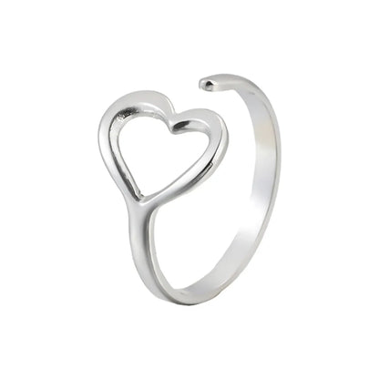 Simple Style Heart Shape Stainless Steel Hollow Out Open Ring