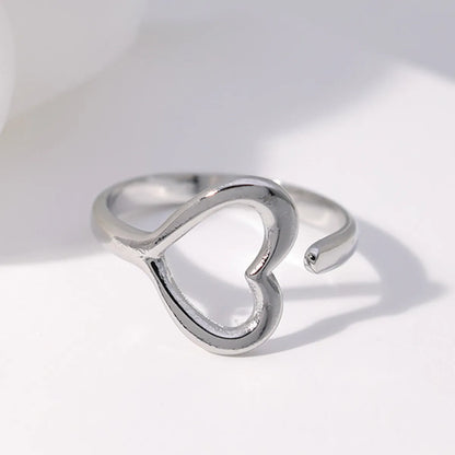 Simple Style Heart Shape Stainless Steel Hollow Out Open Ring