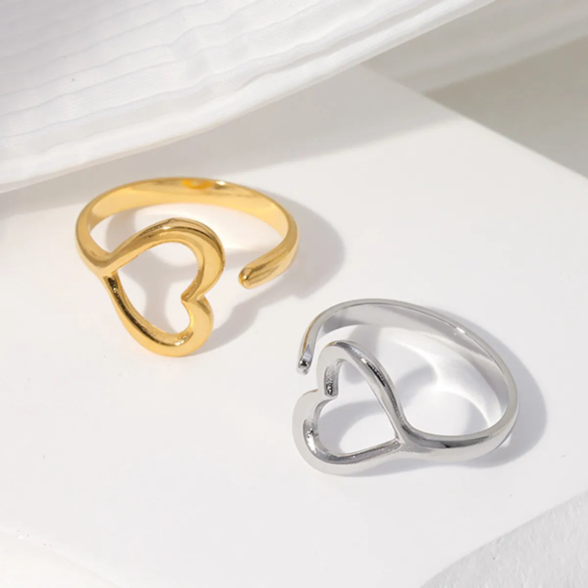 Simple Style Heart Shape Stainless Steel Hollow Out Open Ring