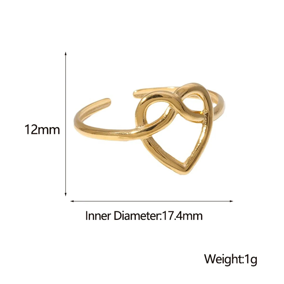 Simple Style Heart Shape Stainless Steel Hollow Out Open Ring