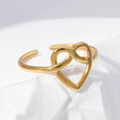 Simple Style Heart Shape Stainless Steel Hollow Out Open Ring