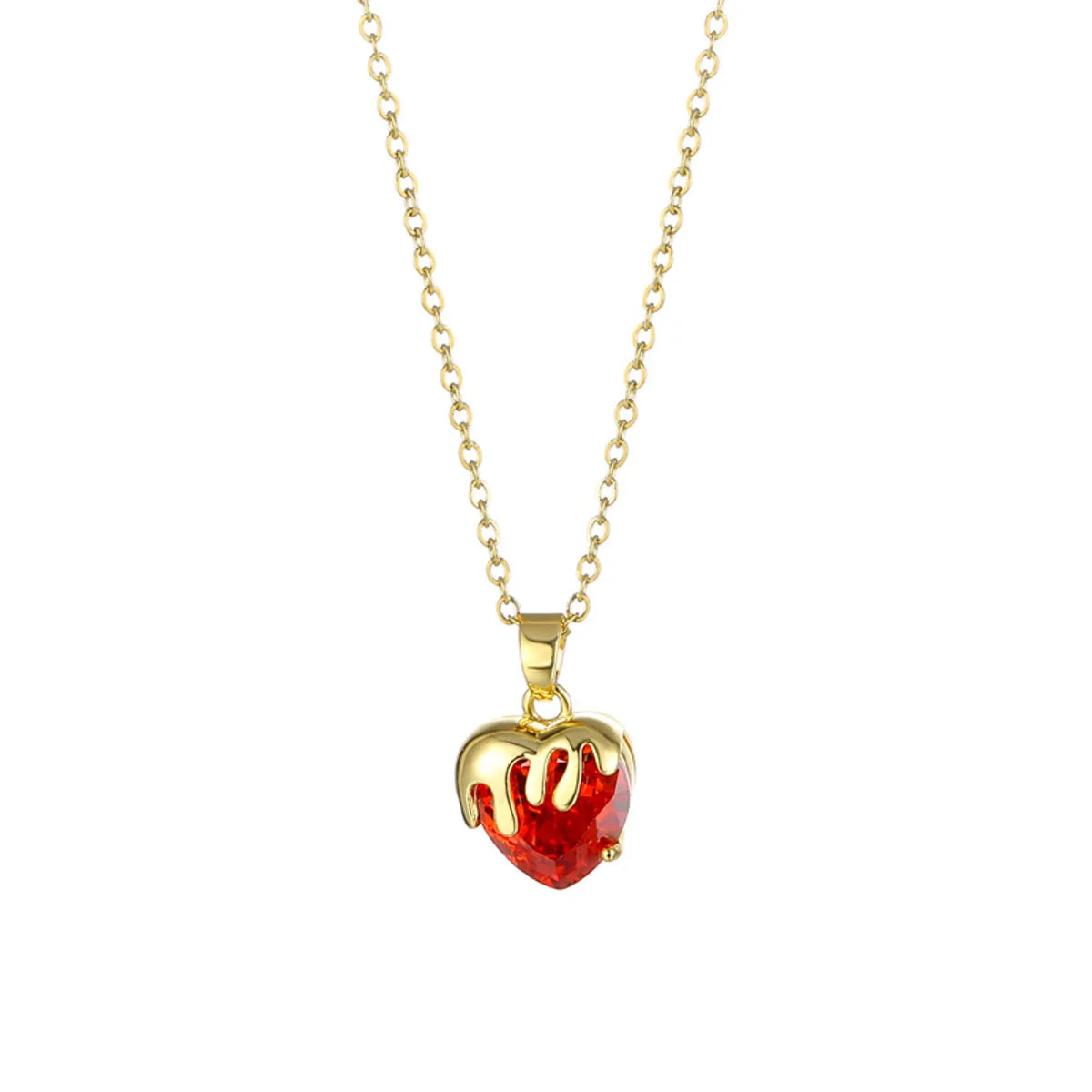 Wholesale Jewelry Simple Style Heart Shape 201 Stainless Steel Zircon 18K Gold Plated Inlaid Zircon Necklace