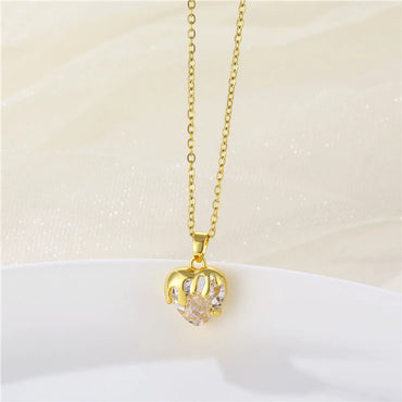 Wholesale Jewelry Simple Style Heart Shape 201 Stainless Steel Zircon 18K Gold Plated Inlaid Zircon Necklace