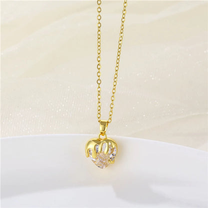 Wholesale Jewelry Simple Style Heart Shape 201 Stainless Steel Zircon 18K Gold Plated Inlaid Zircon Necklace