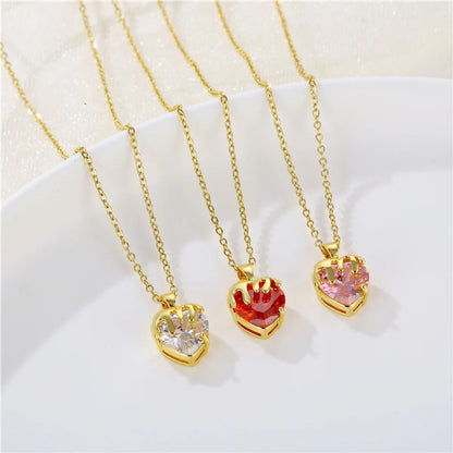 Wholesale Jewelry Simple Style Heart Shape 201 Stainless Steel Zircon 18K Gold Plated Inlaid Zircon Necklace