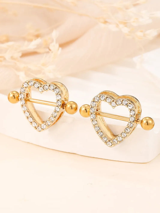 1 Pair Nipple Rings & Studs Simple Style Heart Shape Zinc Alloy Inlay Glass Gold Plated