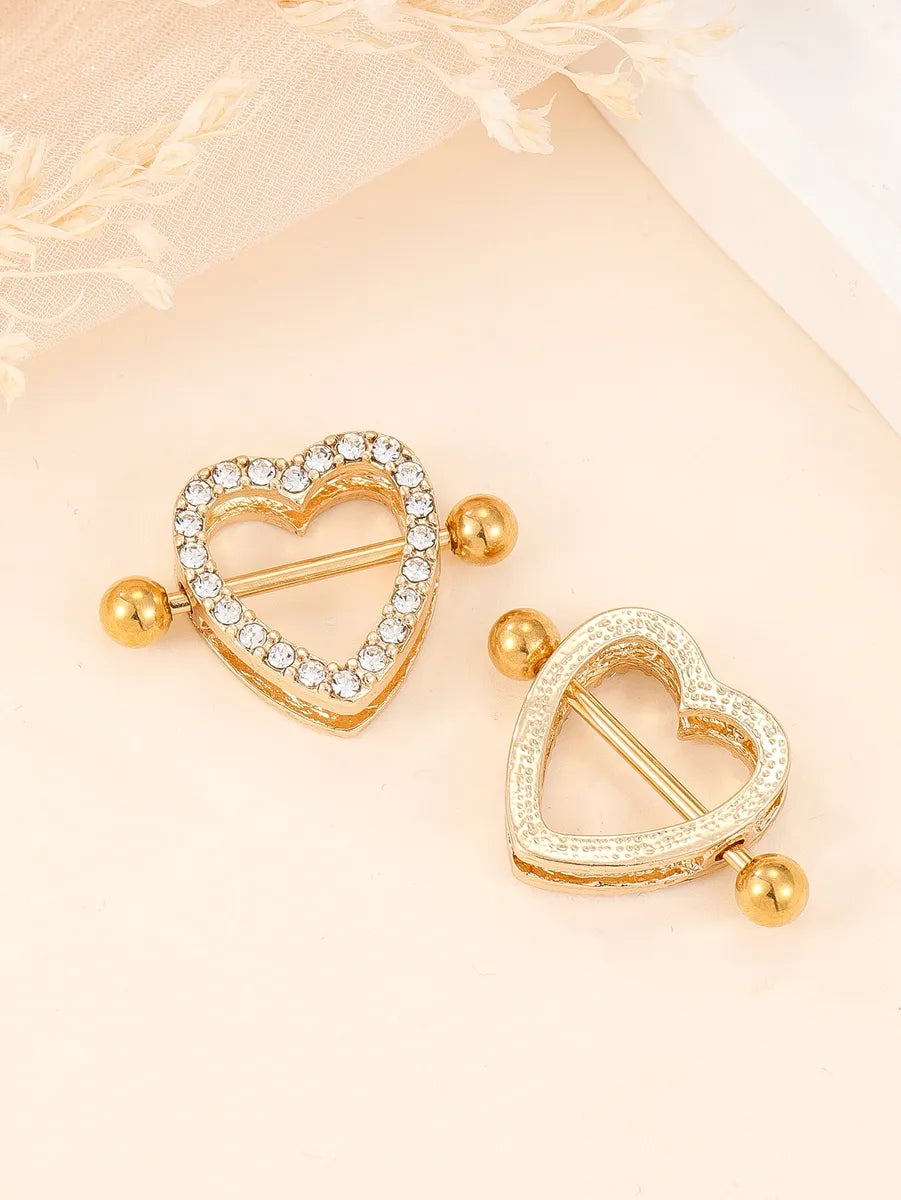 1 Pair Nipple Rings & Studs Simple Style Heart Shape Zinc Alloy Inlay Glass Gold Plated