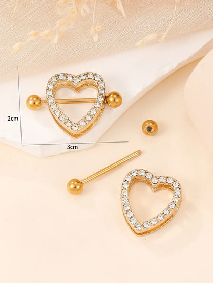 1 Pair Nipple Rings & Studs Simple Style Heart Shape Zinc Alloy Inlay Glass Gold Plated