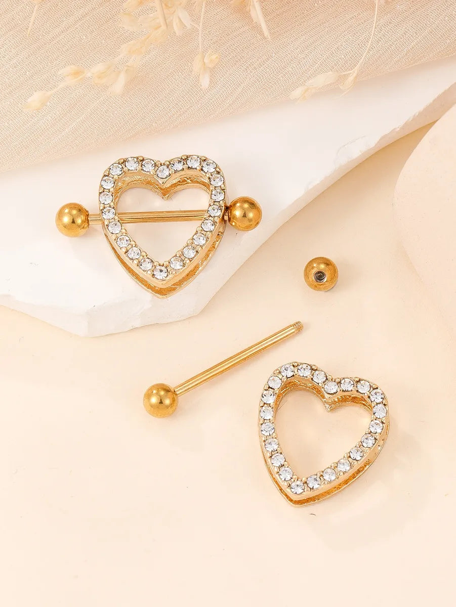 1 Pair Nipple Rings & Studs Simple Style Heart Shape Zinc Alloy Inlay Glass Gold Plated