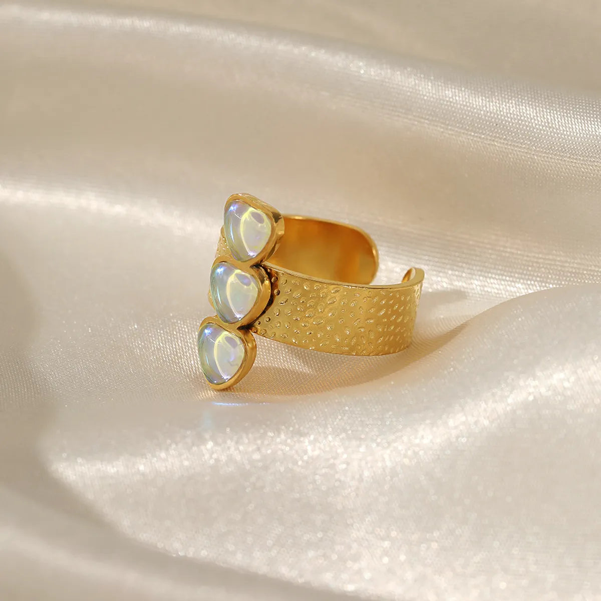 Simple Style Heart Shape Stainless Steel Inlay Opal Open Ring