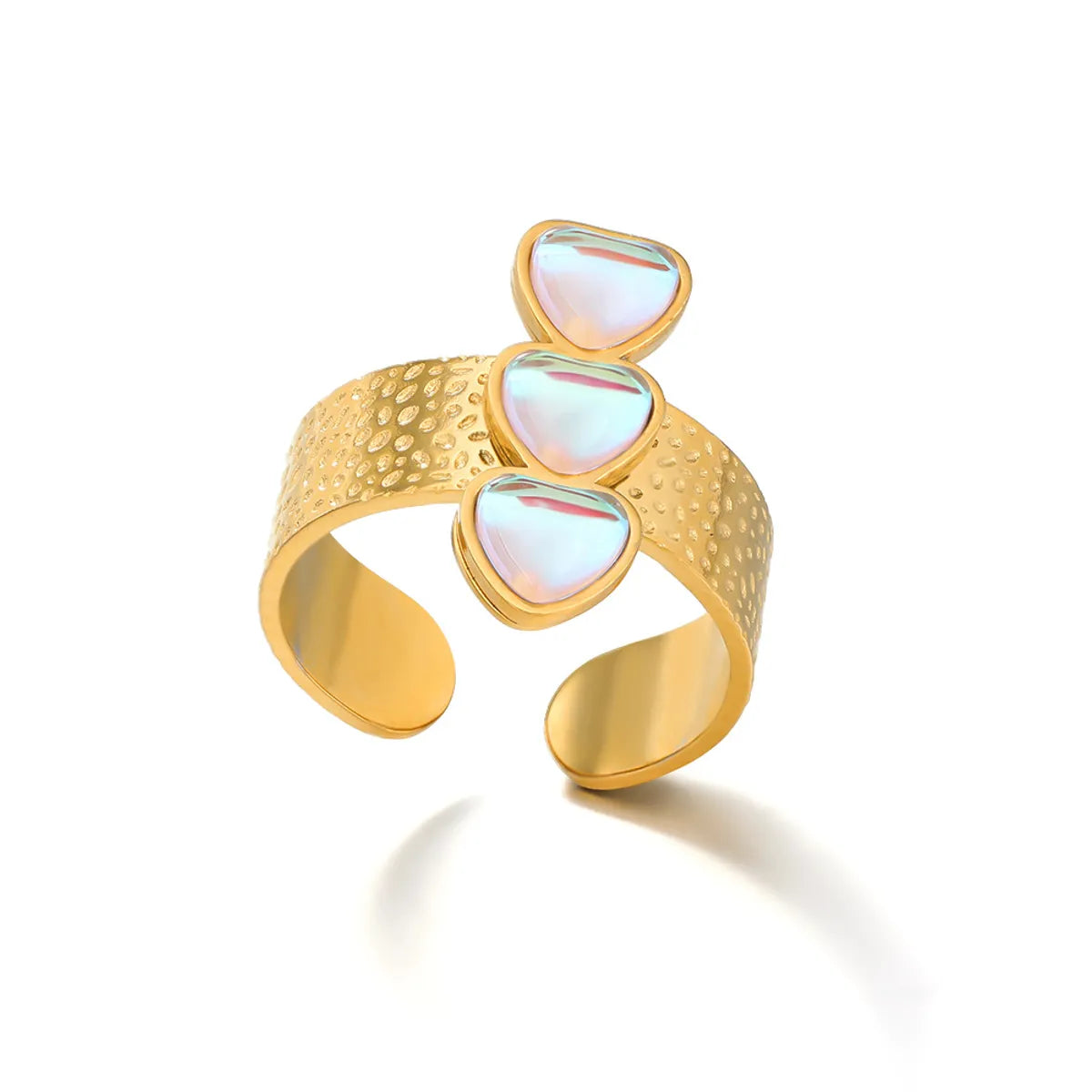 Simple Style Heart Shape Stainless Steel Inlay Opal Open Ring