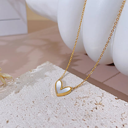 Simple Style Heart Shape Stainless Steel Inlay Shell Necklace